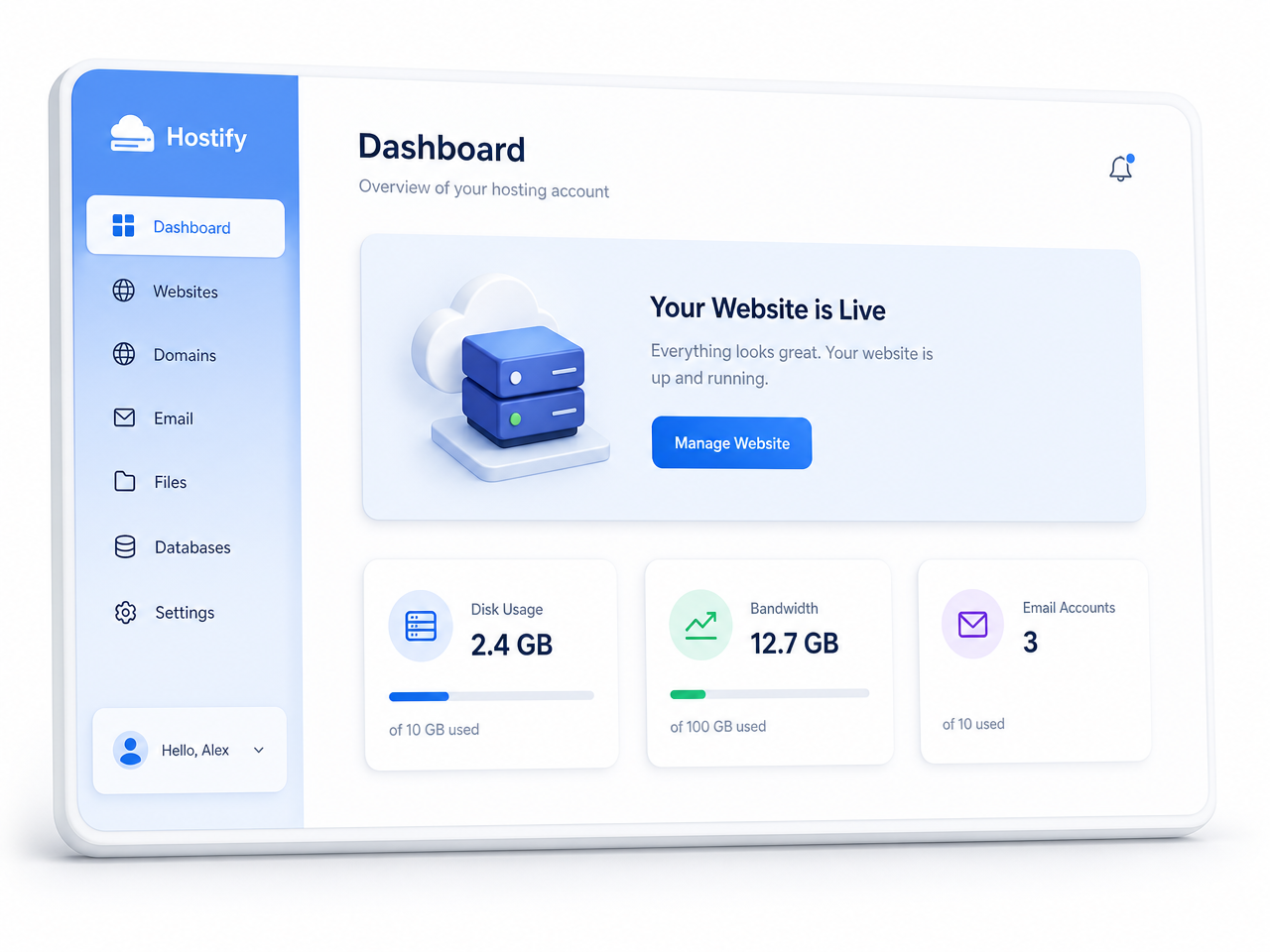 Panel de control de hosting de Nubiux