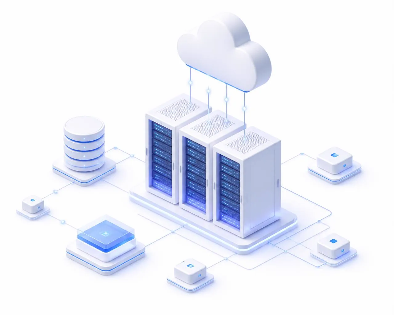 Ilustración isométrica de los servidores cloud de Nubiux